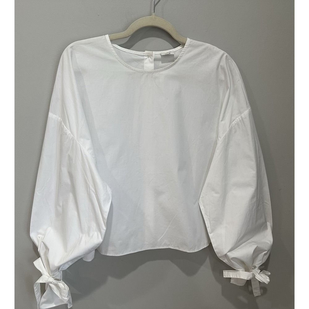 Wilfred Aritzia White Cotton Blouse Edwardian Romantic Tie Cuff Sleeves Large